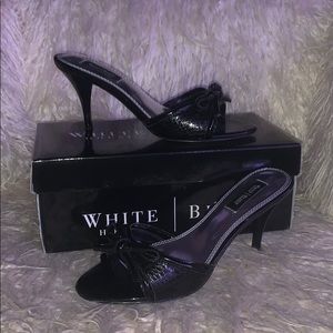 slick black textured Lana style heels